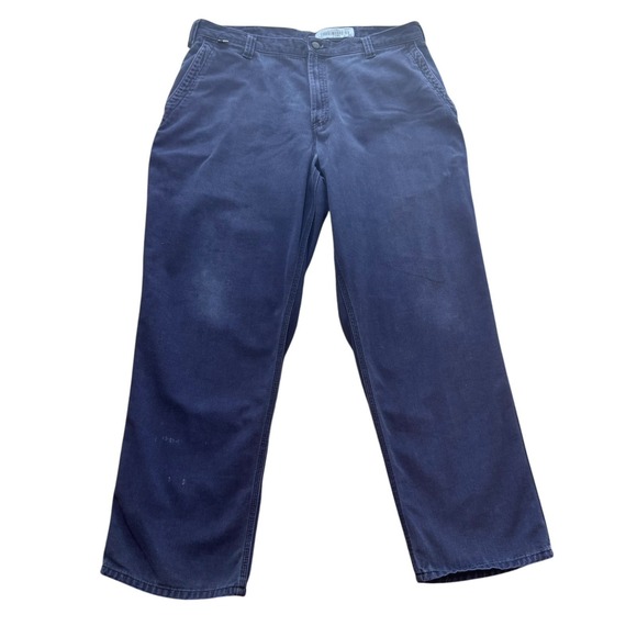 Carhartt Pants Men's 38x32 Navy Blue Flame Resistant FR CAT2 Work 371-20  Logo